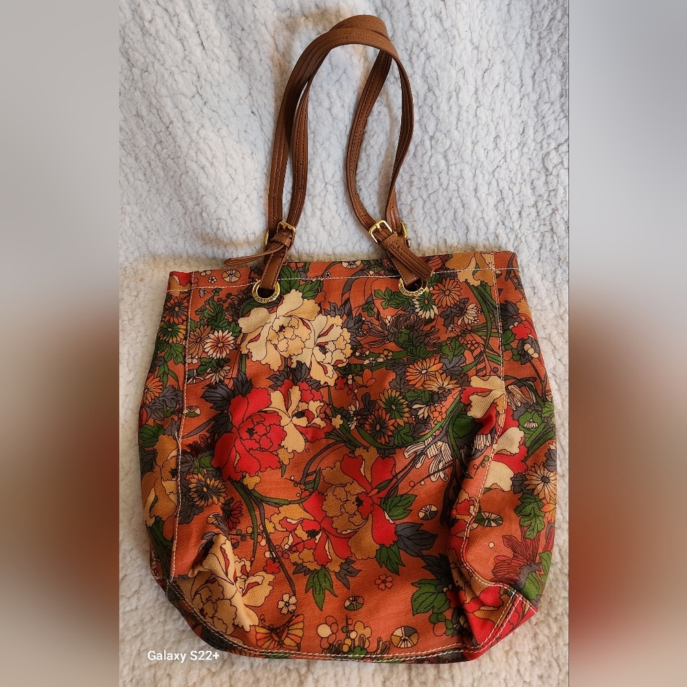 Vintage 1978 Sakroots orange multi colored floral Canvas Tote